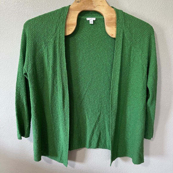 J. Jill Kelly Green Cotton Blend Open Front Cardigan Textured Knit Size Large - Picture 1 of 6
